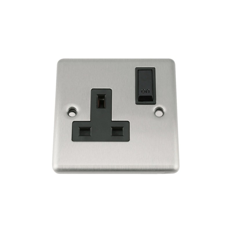 A5 Wall Socket Single 1 Gang - Satin Matt Chrome