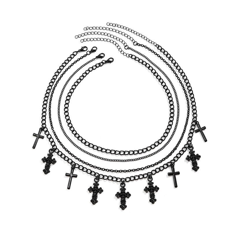 Gothic Black Cross Necklace for Women,Goth Layered Crucifixion Choker Necklace
