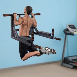 Pull Up Bar Raise Dip Station Vertical Knee Exercise Equipment Home Wall-Mount