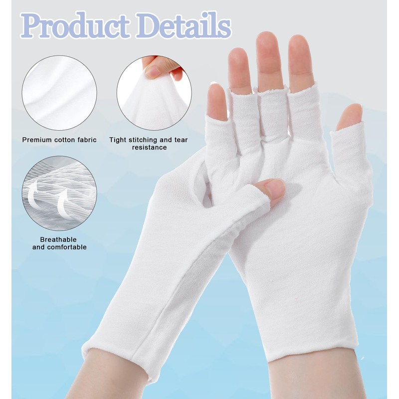 4 Pairs Eczema Gloves, Fingerless Cotton Gloves for Dry Hands,