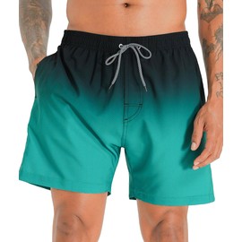 APTRO Mens Swimming Shorts Swimming Trunks Men Compression Liner Swim Shorts 7" Board Shorts Gradient Green MK183 3XL