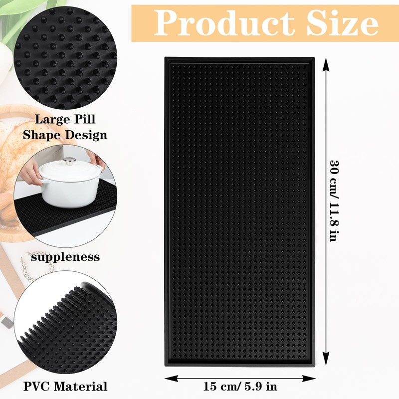 10 Pcs Black Bar Mats, 11.8" x 6" Non-Slip Glass