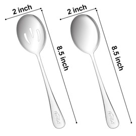 HANSGO Large Buffet Spoons, Serving Utensils 8.5 inches Stainless Steel Spoons x 3, Slotted Serving Spoon x 3, Dishwasher Safe