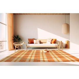 EORC Orange Hand-Knotted Wool Plaid Rug Stylish and Durable Area Rug for Adding a Modern Touch to Your Living Room, Bedroom, Office, or Home Décor