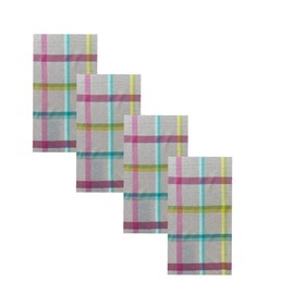 Lintex Prism Contemporary Easter Cottage Plaid Cotton Weave Fabric Napkins, Country Classic Aqua, Pink and Green Plaid Indoor/Outdoor Cottage Napkins, Set of 4 Napkins