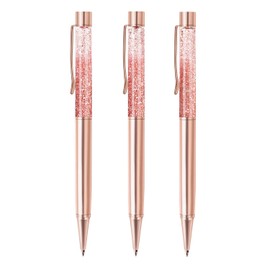 ZZTX 3 Pcs Rose Gold Ballpoint Pens Metal Pen Bling Dynamic Liquid Sand Pen Pretty Pens With Refills Black Ink Office Supplies Gift Pens For Christmas Wedding Birthday