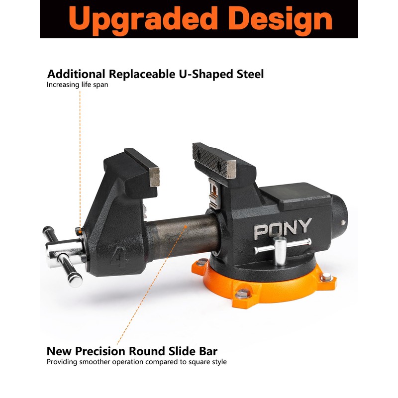 PONY 4 Inch Heavy Duty Bench Vise 4400LBS Clamping Force,