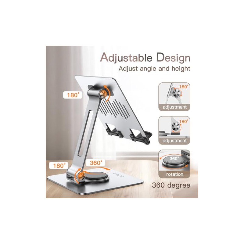 JETech Soporte para Tableta, Base Giratoria de 360°, Plateado