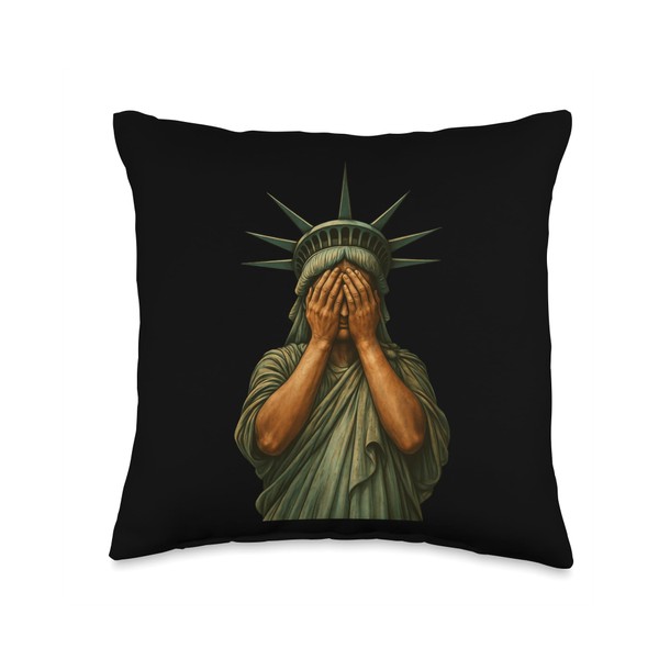 Statue of Liberty Face covering in shame political Satire Throw