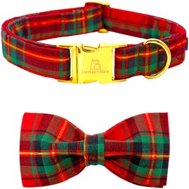 Lionheart glory Christmas Plaid Dog Collar, Dog Bow Collar Adjustable Soft and Comfortable Bowtie Collars for Medium Dogs Girl or Boy Pet Gift Fall Collar Dog Bow