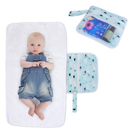 Teamoy Portable Diaper Changing Pad, Foldable Baby Changing Pad with Pockets, Portable Diaper Clutch for Baby, Washable Travel Diaper Change Mat for Home Travel, Bear