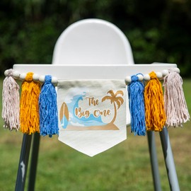 Banner de cumpleaños The Big One – Guirnalda de 1ª trona, pancarta de surf para primer cumpleaños, decoración de fiesta de cumpleaños en la playa, primera ola de surf, guirnalda de borla para surfear, suministros de fiesta The Big One