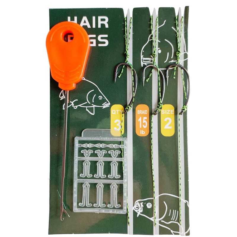 Carp Fishing Hair Rigs Set, 3x Anti-Tangle Swivel, Ready Tied