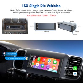 Eonon 6.36 Inch Linux Single DIN Car Radio Wireless Carplay Android Car Touch Screen Physical Volume Control Bluetooth Screen Mirroring Reversing Camera USB 4×48W X3U