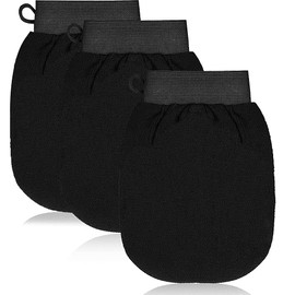3 Pack Exfoliating Gloves Bath Massage Scrubbing Exfoliator Mitt for Men Women Shower Body Scrub, Body Scrubber Unclog Deep Pore Gentle Loofah Viscose Fiber (a1-black)