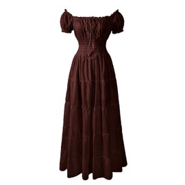 Reminisce Boutique Renaissance Dress Costume 100% Cotton Peasant Chemise Pirate Wench Medieval Boho (Regular, Brown)