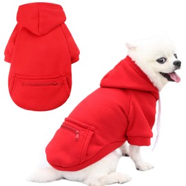 PETCARE Dog Hoodies Pet Small Dog Sweater Red Warm Soft Fleece Sweatshirts with Pocket Winter Puppy Cat Sweaters Hooded Clothes for Small Dogs Chihuahua Outfits Yorkies French Bulldog Costume