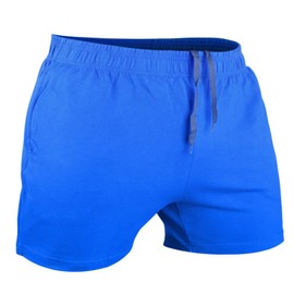 Muscle Alive Men Running Shorts with Pockets Athletic Clothing French Terry Cotton with 3 or 5 Inch, Blue(3" Inseam), Large