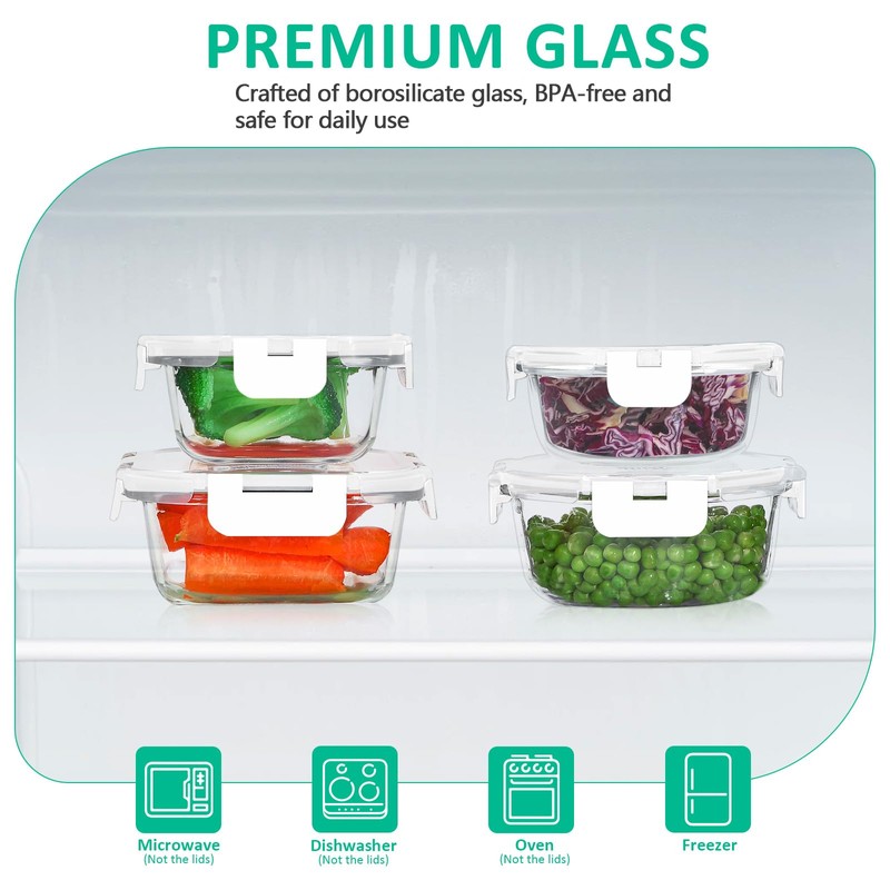 KOMUEE 24 Pieces Glass Food Storage Containers Set,Glass Meal Prep