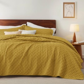 Bedsure Quilts Queen Size - Lightweight Bedspreads Queen Size with Basket Weave Pattern, Soft Quilt Bedding Set, Mustard Yellow Comforter Set Coverlet for All Seasons with 2 Pillow Shams