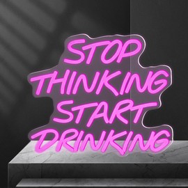 Stop Thinking Start Drinking Led Neon Light Signs For Wall Decor, Premium Acrylic LED Neon Light Hang With Metal Chain, USB Powered Beer Bar, Pub Store,Restaurant , Garage Bar, Shop Pub, Bistro, Party, Man Cave, Convenience Stores,USB Operated,Dimmable S