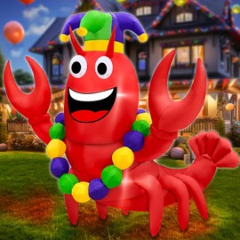 Generic Crawfish Boil Seafood 6 Foot Mardi Gras Inflatable Outdoor Decorations Blow Up Lobster Jester Beads Built-in LED Lights Mardi Gras Yard Decorations Lawn Garden Home Indoor Carnival Party, RED