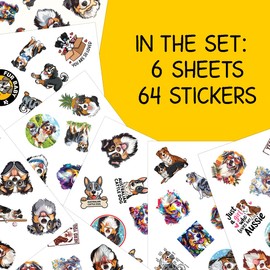 64pcs Australian Shepherd Dog Stickers - Aussie Sticker Waterproof Decals for Water Bottles Laptop Luggage Computer Scrapbooking Teens Adults Girls Kids Funny Party Birthday Decorations