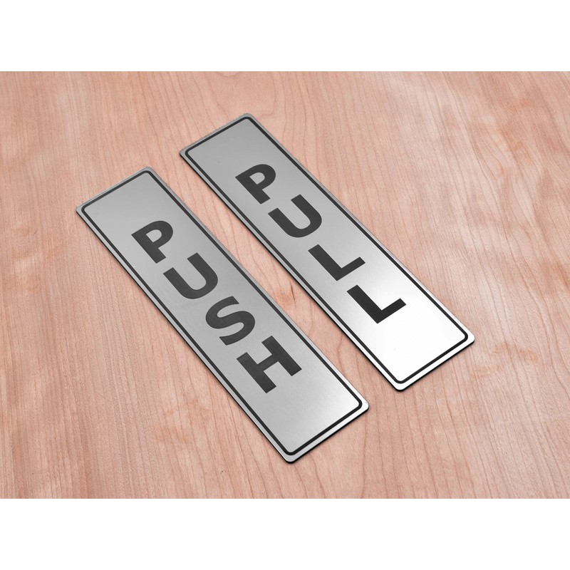 SILVER Push Pull Set Pair of Door Signs for businesses,