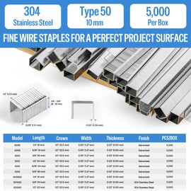meite 20 Gauge 304 Stainless Steel Upholstery Staples, 1/2-Inch Crown with 3/8-Inch Leg Length, Heavy Duty Staples for Construction, Furniture, Crafts & DIY Projects (1 Box)
