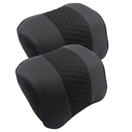 yuhuru Car Neck Pillows 2pieces Pack Headrest Fit for Most Cars Pu Leather Not Cold Filled Memory Foam Universal Car Pillow (Dark Black)