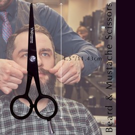YNR Instruments England | Beard Moustache Scissors | Professional German Steel Mustache Trimming | Hand Forged Precision Edge Men Facial Hair Grooming Kit All Body Hair (Black)
