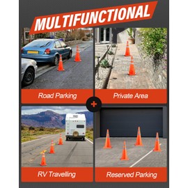 RoadHero 28 Inch 4 Pack Collapsible Traffic Safety Cones, Multi Purpose Pop-up Cones with Reflective Collar for Road Safety, Orange Cones for Driving Training, Parking Lots