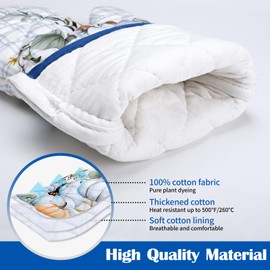 Arquiel Blue Fall Pumpkin Oven Mitts and Pot Holders Sets 2Pcs, 100% Cotton Heat Resistant, Extra Long Oven Gloves Potholder for Kitchen Cooking Baking Decoration