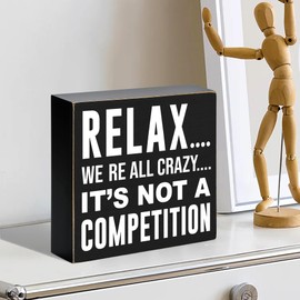 YROVWENQ Relax We're All Crazy Funny Office Wooden Box Decorations Sign Gifts for Women Coworker Colleague Friends Employees for Home Office Bar Table Shelf Plaque Sign Decor