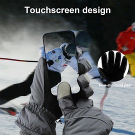 Feelorna Men Ski Gloves, Winter Waterproof Thermal Gloves Plush Lining Warm Gloves Touchscreen Anti-Slip Snow Gloves for Cold Weather Outdoor Sports