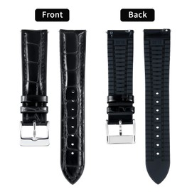 BINLUN Leather Watch Band 16mm Quick Release Premium Alligator Pattern Leather and Breathable Silicone Hybrid Watch Bands Replacement Strap for Men Women (Black,Silver Buckle)