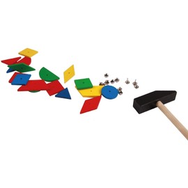 Lena 65827 – Hammer Game, Nail Game with 72 Coloured Parts in 9 Different Shapes, Cork Base Plate, Approx. 28 x 19.5 cm, hammer and nails, hammering game for children over 3 years