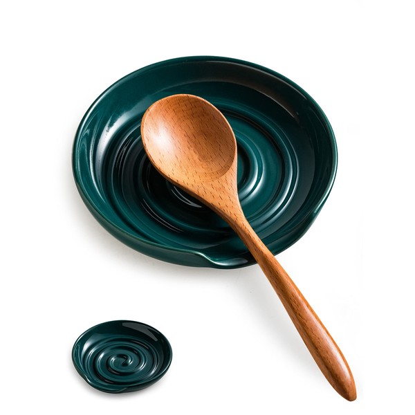 Cormomu Spoon Rest, Porcelain Spoon Holer with Drip Tray, for