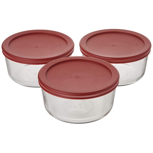 Anchor Hocking 4 Cup Food Storage Containers with Red Lids (3)