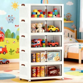 Multi-functional Storage Cabinet Household Storage Box Transparent Plastic Folding Door Collapsible Storage Cabinetcolor: White - 2 layers, size: Width:27.56 inch