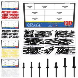Glarks 130pcs 7 Sizes Balck Aluminum Blind Rivets, Aluminum Grip Steel Mandrel Pop Rivet, Pop Rivets Assortment Kit, Large Flange Rivets for Metal, Furniture, Automotive