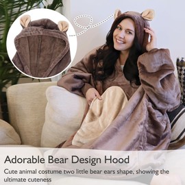 Catalonia Classy Bear Oversized Hooded Blanket Sweatshirt, Warm Gift, Super Soft Warm Comfortable Sherpa Giant Jumper with Large Front Pocket for Adults Men Women Teenagers