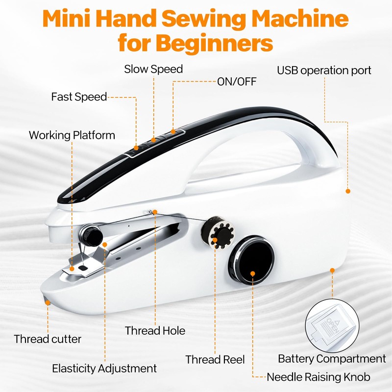 Handheld Sewing Machine, Mini Hand for Beginners, 2 Speed Adjustment