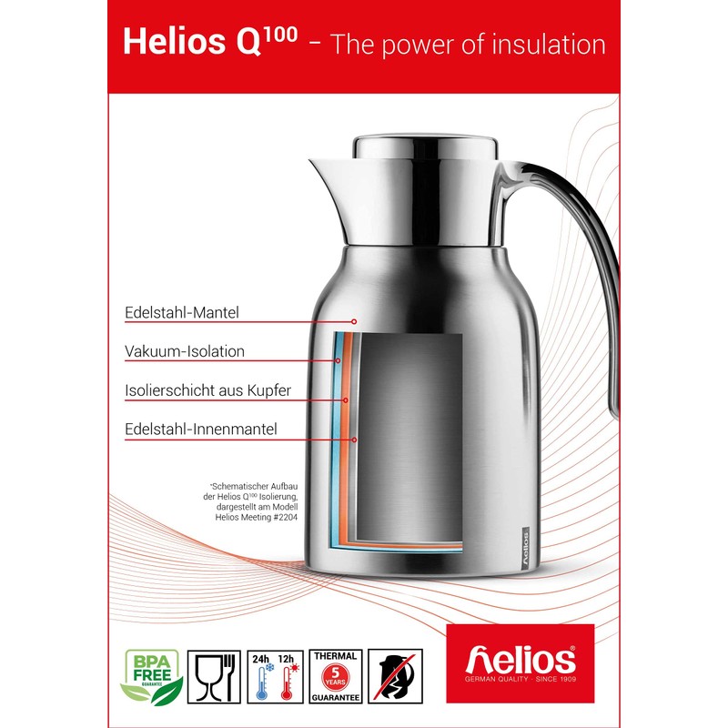 Helios Brilliant Stainless Steel Vacuum Jug 0.6 Litre, Metallic