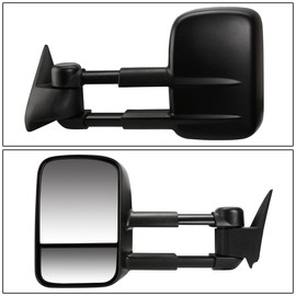 Auto Dynasty Compatible with Silverado/GMC Sierra Black Telescopic Extendable Manual Rear View Towing+Round Blind Spot Side Mirror