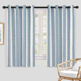 DriftAway Chris Linen Blackout Curtains with Thermal and Sound Reducing Layer 54 Inches Long for Bedroom Striped Printed Drapes Thermal Insulated Lined Window Treatments for Living Room Jean Navy
