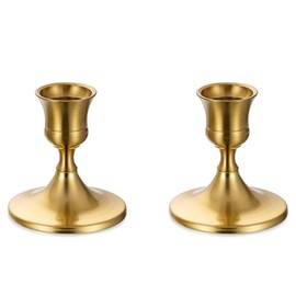 Romadedi Gold Candlestick Candle Holders for Taper, 2 PCS Gold Brass Color Candle Stick Candle Holder for Table Centerpiece, Wedding Reception, Festive Christmas Mantel Decoration or Home Decor