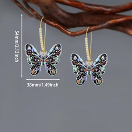 JIMARIN Bohemian Handmade Sparkly Crystal Acrylic Butterfly Dangle Drop Leverback Earrings For Women (Black)