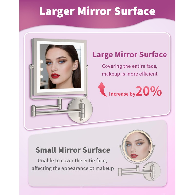 WZKALY Rechargeable Wall Mounted Makeup Mirror with Lights, 4000mAh Double
