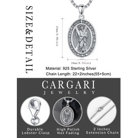Cargari Saint Andrew pendant for Men Women 925 Sterling Silver Oval St Andrew Medal Necklace Religious Protection Amulet Jewelry Gift